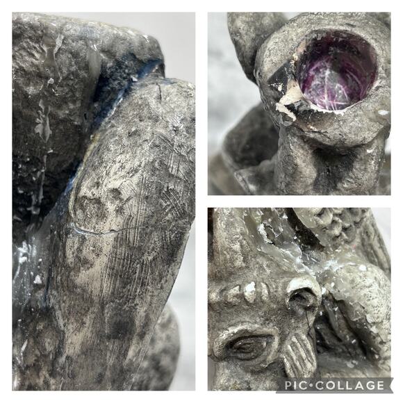 VTG Gargoyles Studio Chalkware Candle Holders New York Pair Gray Gothic Medieval - Picture 11 of 11